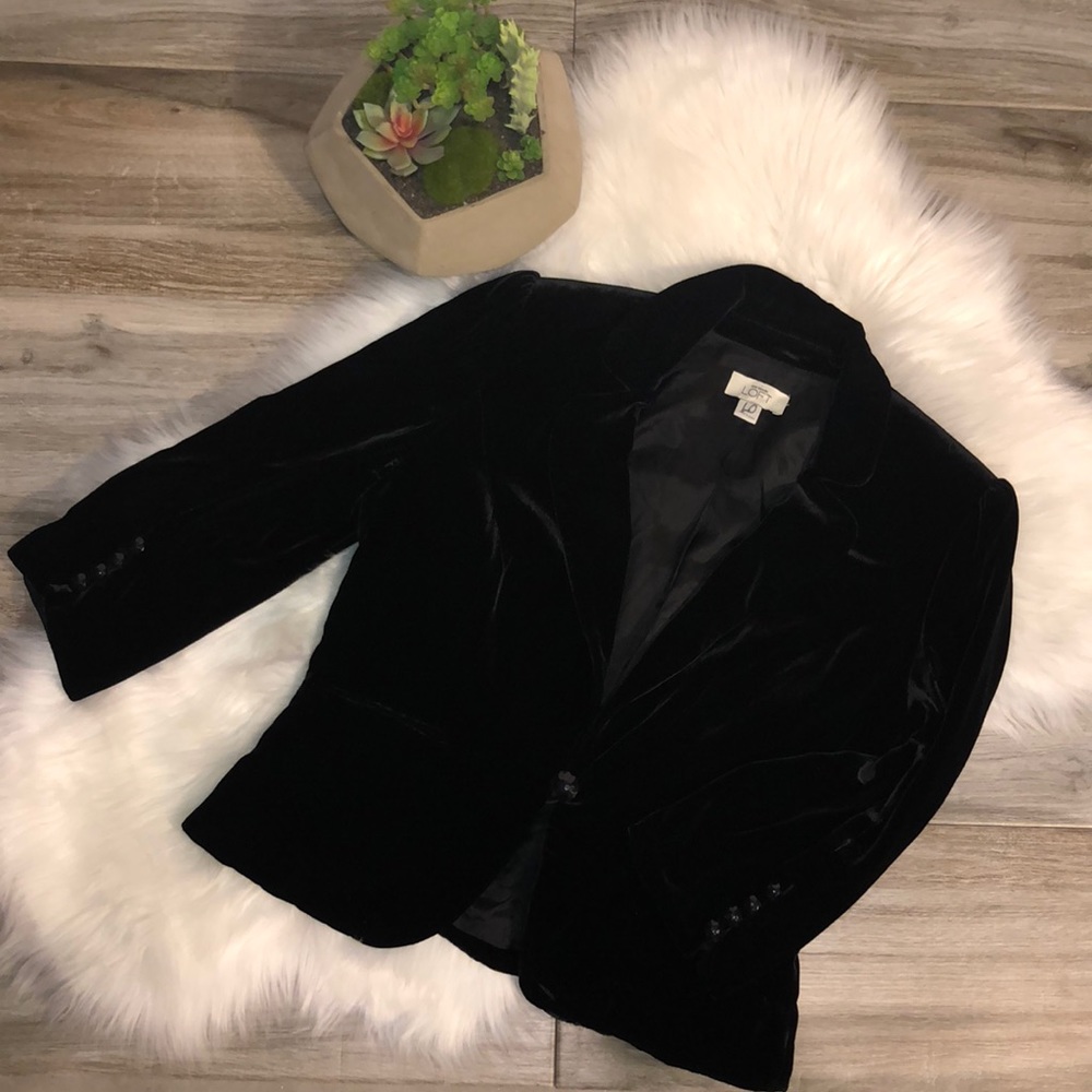 Ann Taylor LOFT  Black Velvet Blazer Jacket Sz 8